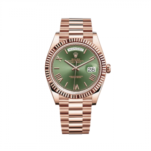 Đồng Hồ Rolex Daydate 40 228235-0025 Mặt Số Xanh Olive Dây Đeo President Vàng Hồng