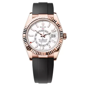 Đồng Hồ Rolex Sky-Dweller 42mm 336235-0003 Mặt Số Màu Trắng Dây Đeo Oysterflex Vàng Hồng