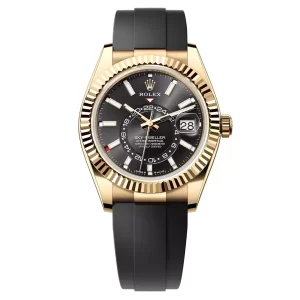 Đồng Hồ Rolex Sky-Dweller 42mm 336238-0002 Mặt Số Màu Đen Sáng Dây Đeo Oysterflex Vàng Vàng