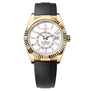 Đồng Hồ Rolex Sky-Dweller 42mm 336238-0003 Mặt Số Màu Trắng Dây Đeo Oysterflex Vàng Vàng