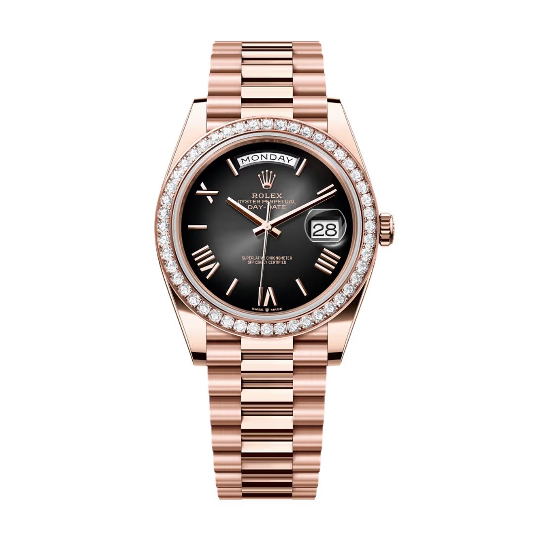 Đồng Hồ Rolex Day-Date 40mm 228345rbr-0025 Mặt Số Xám Đen Ombre Dây Đeo President Vàng Hồng