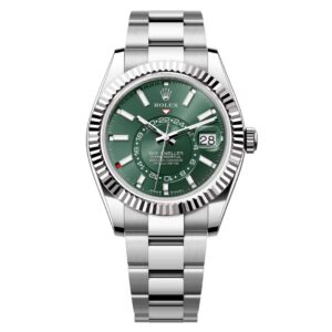 Đồng Hồ Rolex Sky-Dweller 42mm M336934-0001 Mặt Số Màu Xanh Bạc Hà Dây Đeo Oyster Vàng Trắng