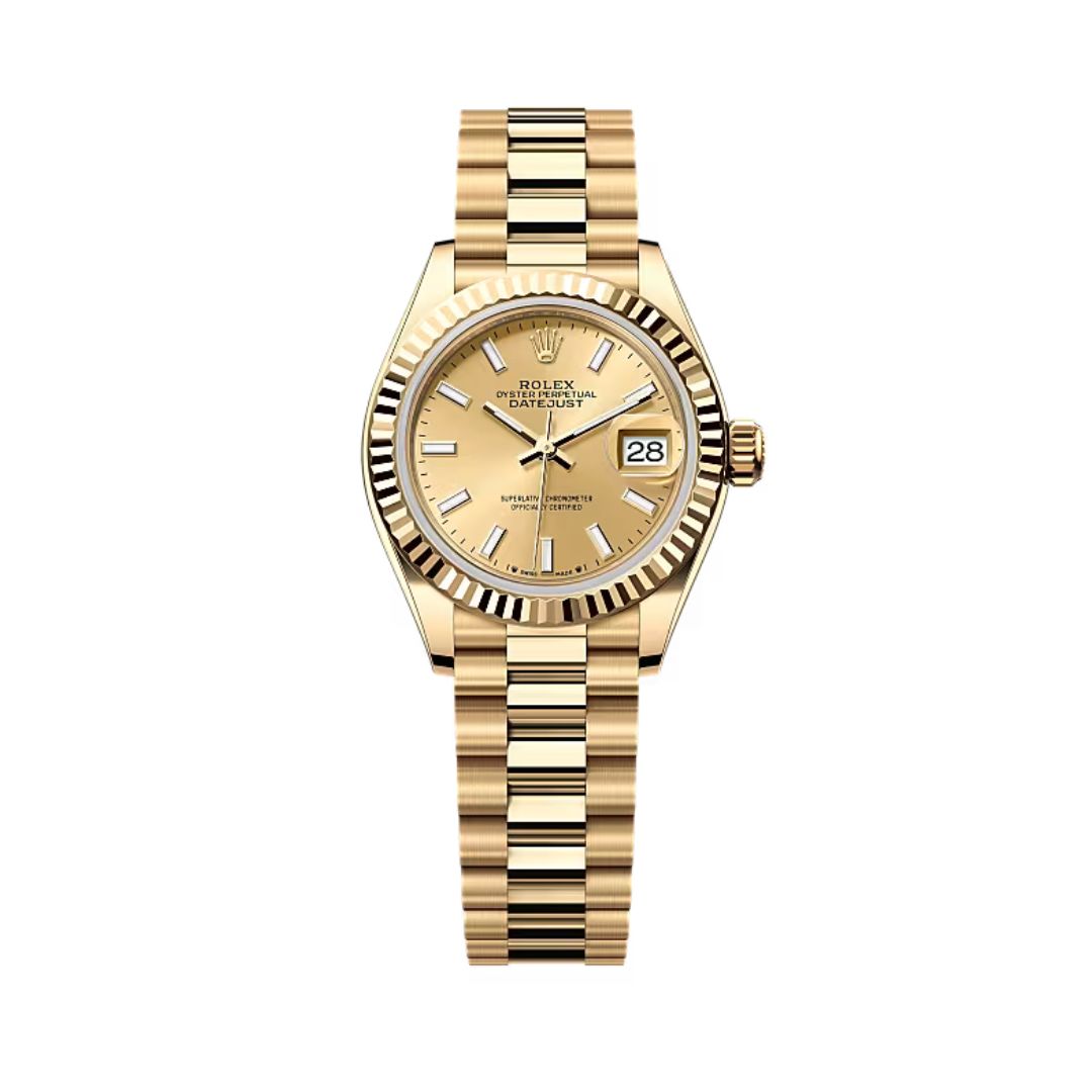 Đồng Hồ Rolex Lady Datejust 28mm 279178-0001 Mặt Số Champagne Cọc Dạ Quang Dây Đeo President Vàng Vàng