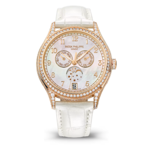 Đồng Hồ Patek Philippe Complications 38mm Annual Calendar Moon Phases Joaillerie Mặt Số Khảm Trai Vàng Hồng 4948R-001