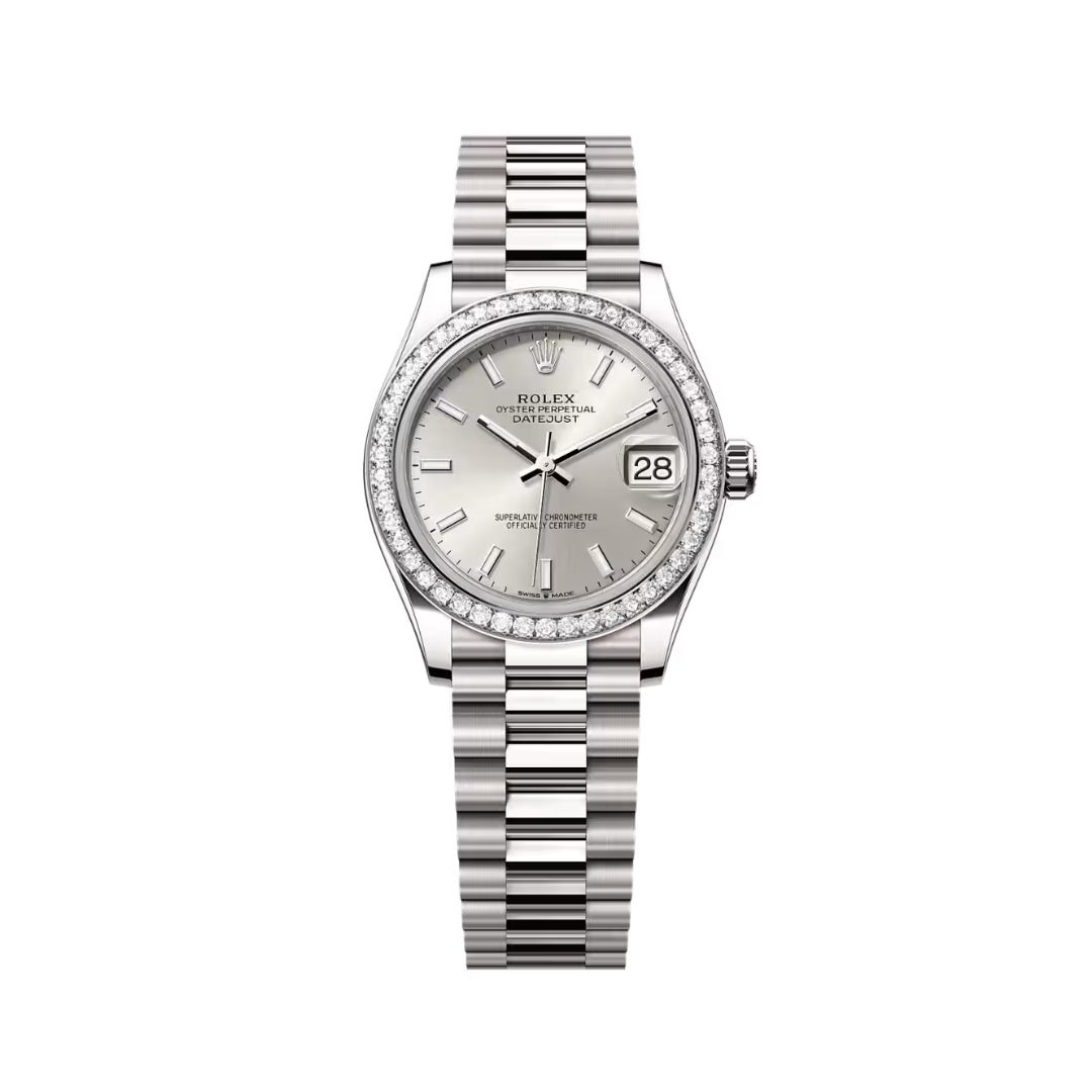 Đồng Hồ Rolex Datejust 31mm 278289RBR-0012 Mặt Số Màu Bạc Cọc Số Dạ Quang Dây Đeo President Vàng Trắng