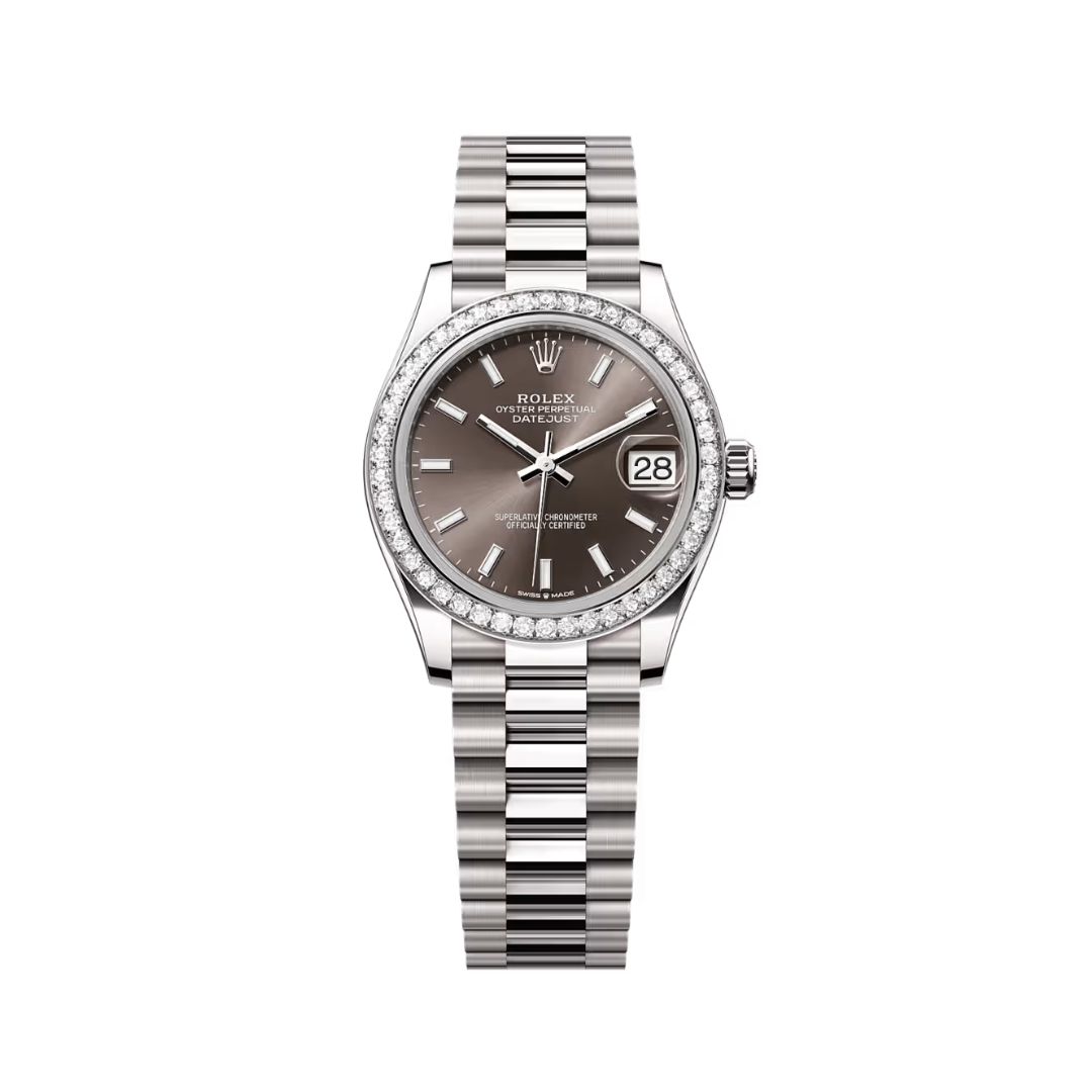 Đồng Hồ Rolex Datejust 31mm 278289RBR-0014 Mặt Số Xám Đậm Cọc Số Dạ Quang Dây Đeo President Vàng Trắng