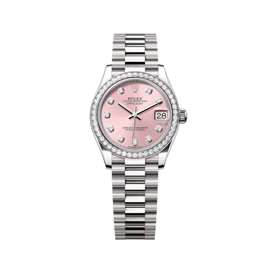 Đồng Hồ Rolex Datejust 31mm 278289RBR-0022 Mặt Số Hồng Cọc Số Kim Cương Dây Đeo President Vàng Trắng