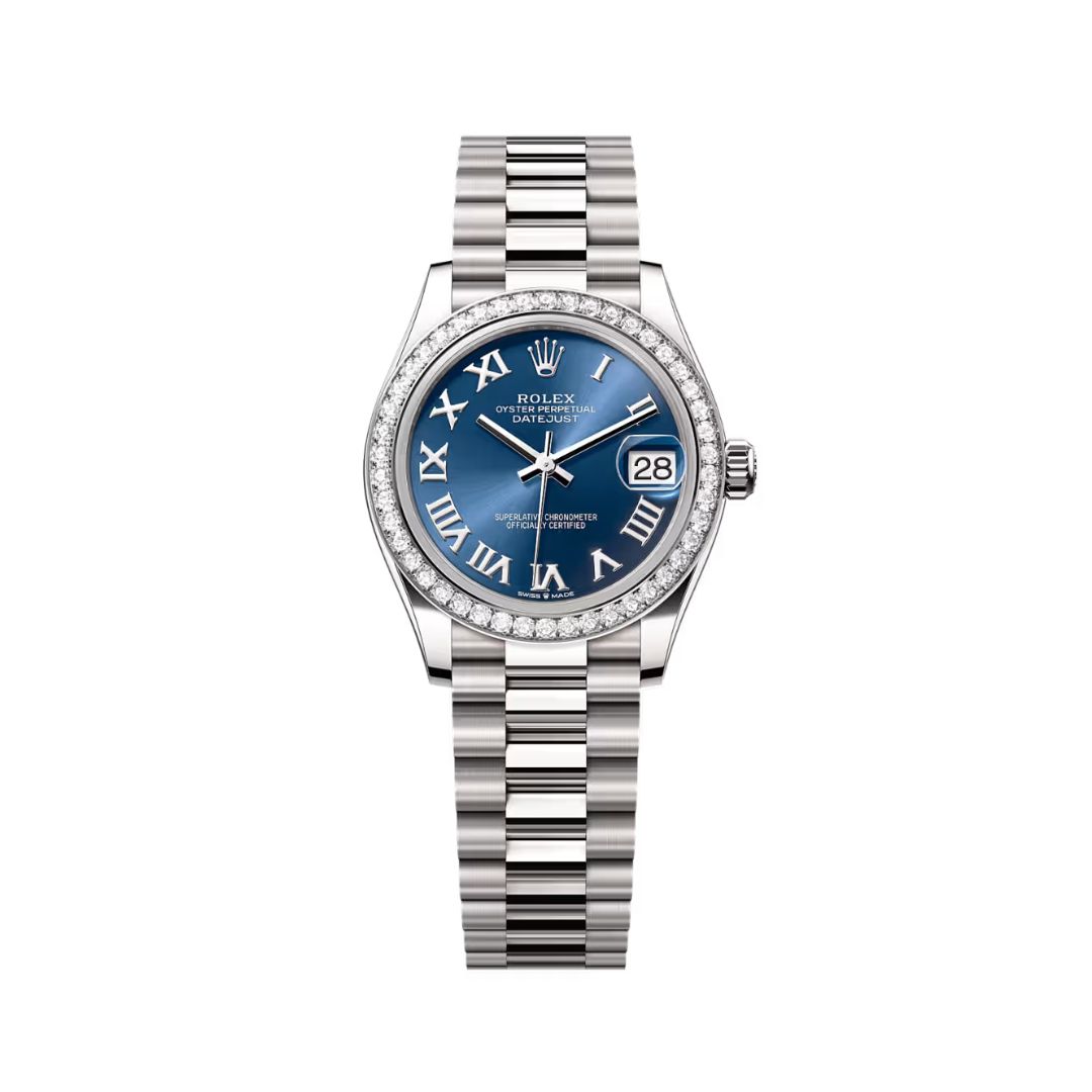 Đồng Hồ Rolex Datejust 31mm 278289RBR-0023 Mặt Số Xanh Sáng Cọc Số La Mã Dây Đeo President Vàng Trắng
