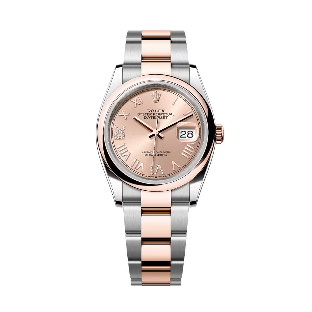 Đồng Hồ Rolex Datejust 36mm 126201-0050 Mặt Số Hoa Hồng Cọc Số La Mã Dây Đeo Oyster Thép Vàng Hồng