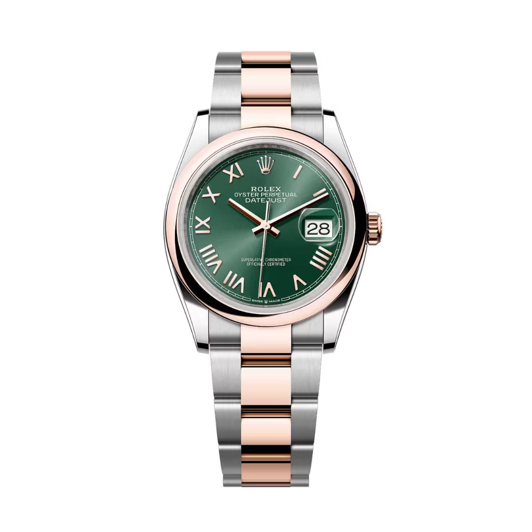 Đồng Hồ Rolex Datejust 36mm 126201-0052 Mặt Số Xanh Bạc Hà Cọc Số La Mã Dây Đeo Oyster Thép Vàng Hồng