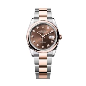 Đồng Hồ Rolex Datejust 36mm 126201-0054 Chocolate Cọc Kim Cương Dây Đeo Oyster Thép Vàng Hồng