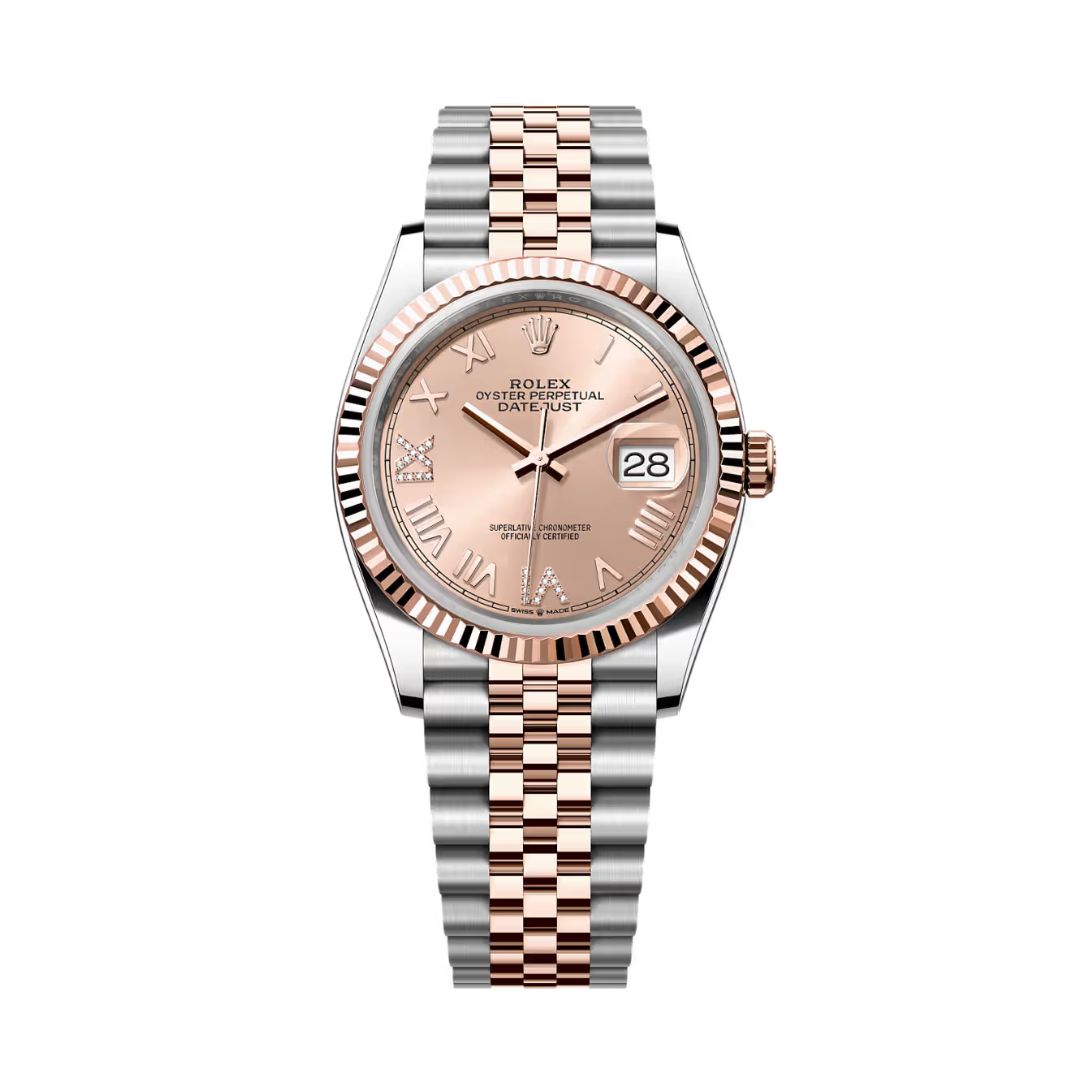 Đồng Hồ Rolex Datejust 36mm 126231-0049 Mặt Số Hoa Hồng Cọc Số La Mã Dây Đeo Jubilee Vàng Hồng