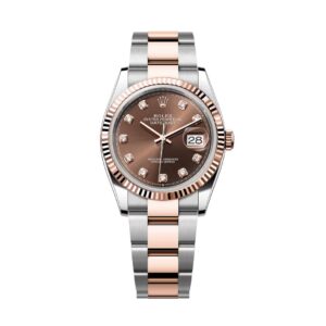 Đồng Hồ Rolex Datejust 36mm 126231-0054 Mặt Số Chocolate Cọc Kim Cương Dây Đeo Oyster Vàng Hồng