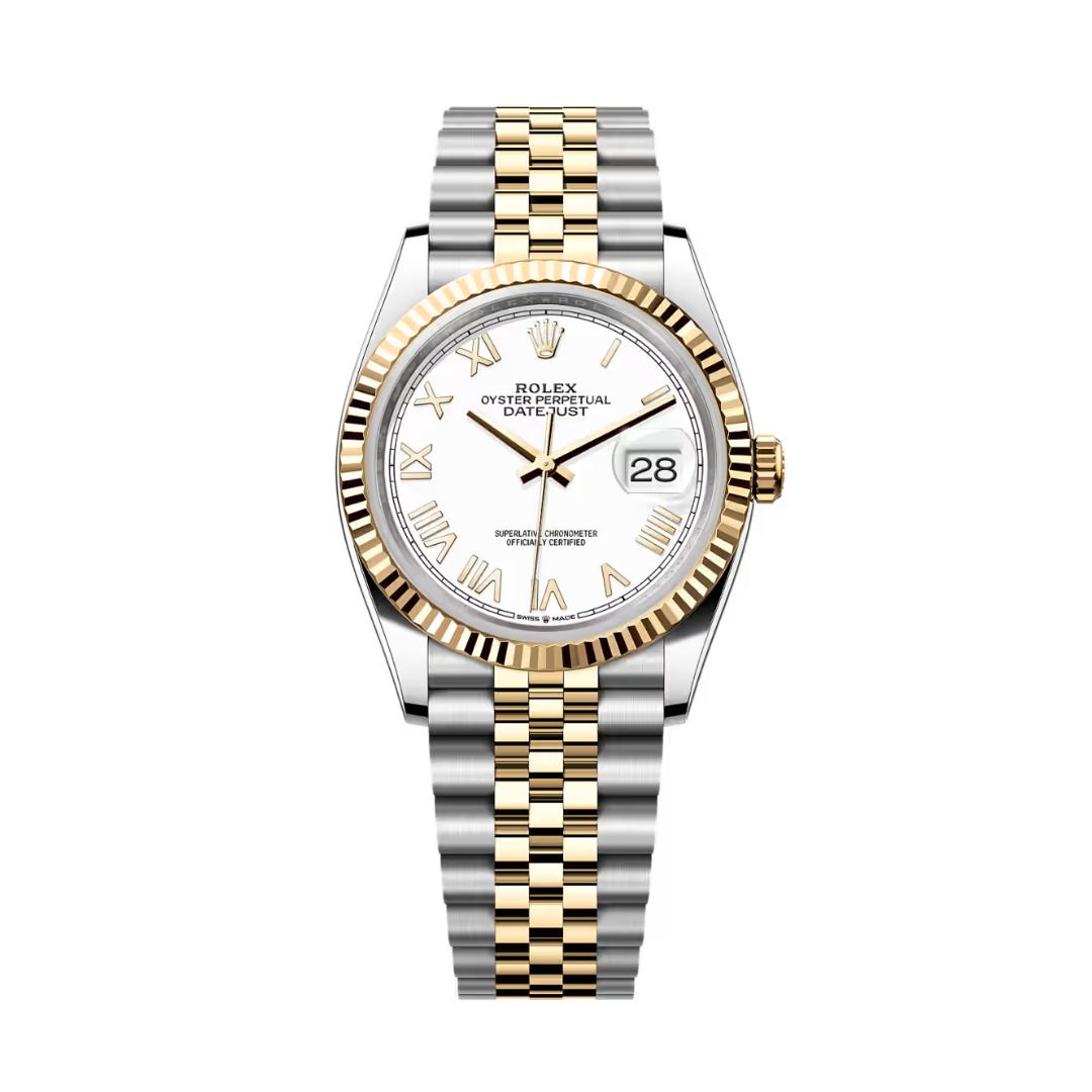 Đồng Hồ Rolex Datejust 36mm 126233-0047 Mặt Số Màu Trắng Cọc La Mã Dây Đeo Jubilee Thép Vàng Vàng