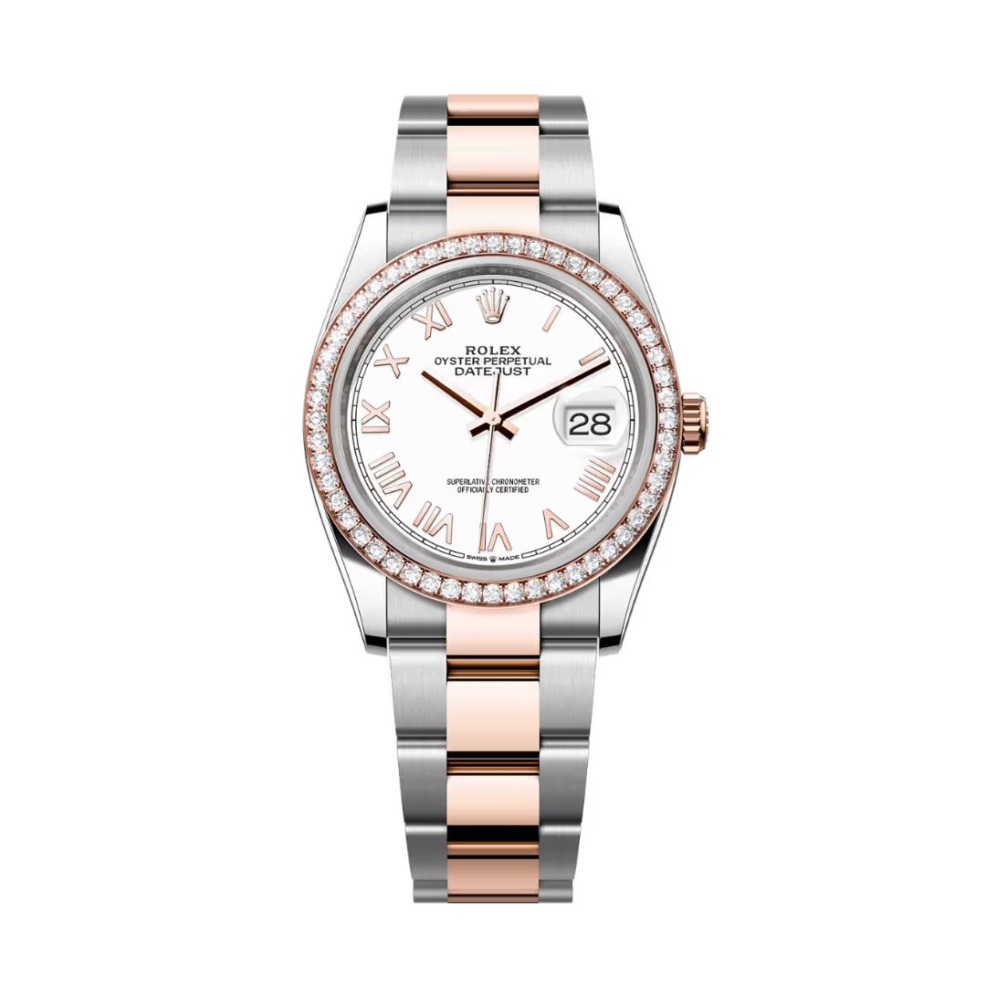 Đồng Hồ Rolex Datejust 36mm 126281RBR-0034 Mặt Số Trắng Cọc Số La Mã Dây Đeo Oyster Vàng Hồng