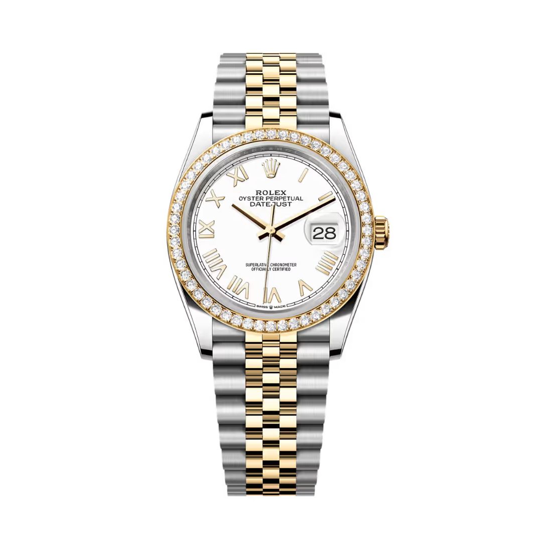 Đồng Hồ Rolex Datejust 36mm 126283RBR-0033 Mặt Số Trắng Cọc Số La Mã Dây Đeo Jubilee Vàng Vàng