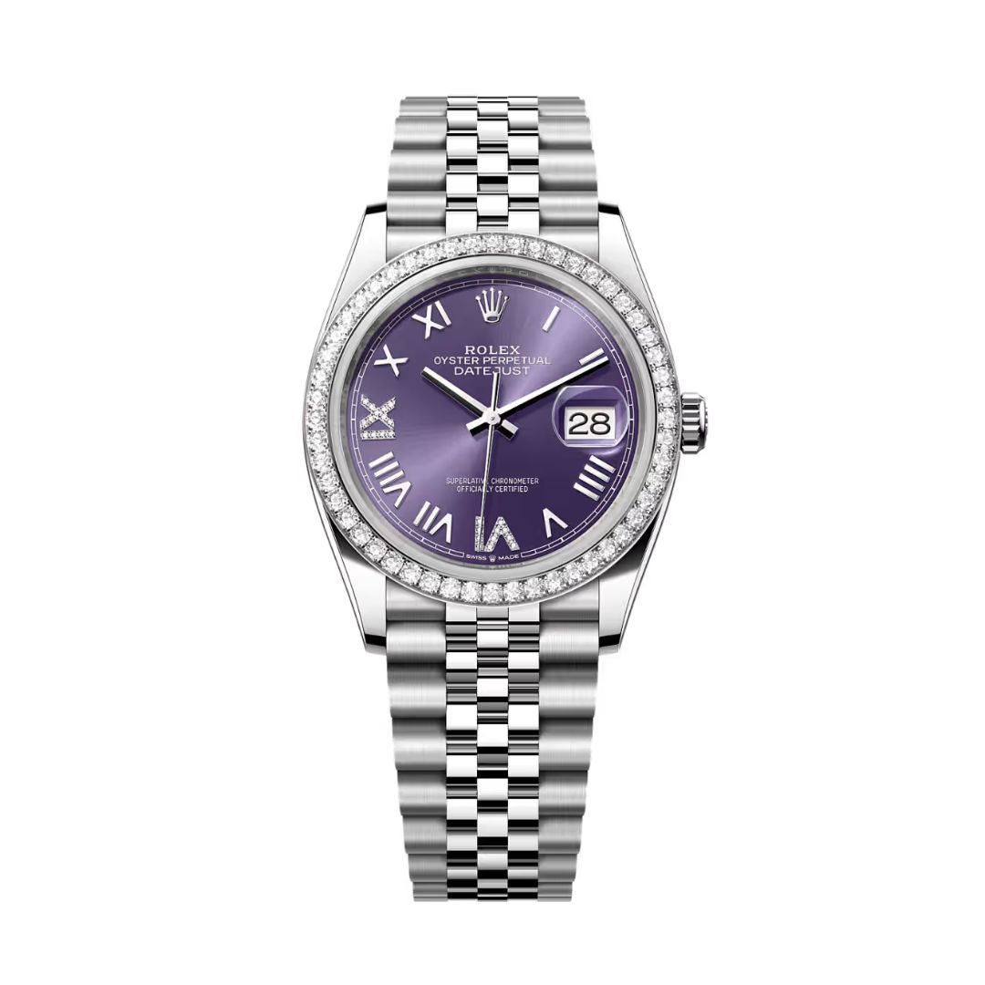Đồng Hồ Rolex Datejust 36mm 126284RBR-0055 Mặt Số Màu Tím Aubergine Số La Mã Dây Đeo Jubilee