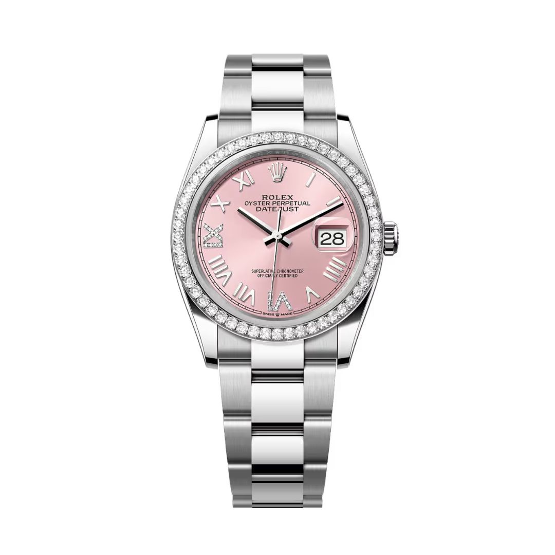 Đồng Hồ Rolex Datejust 36mm 126284RBR-0058 Mặt Số Màu Hồng Cọc Số La Mã Dây Đeo Oyster