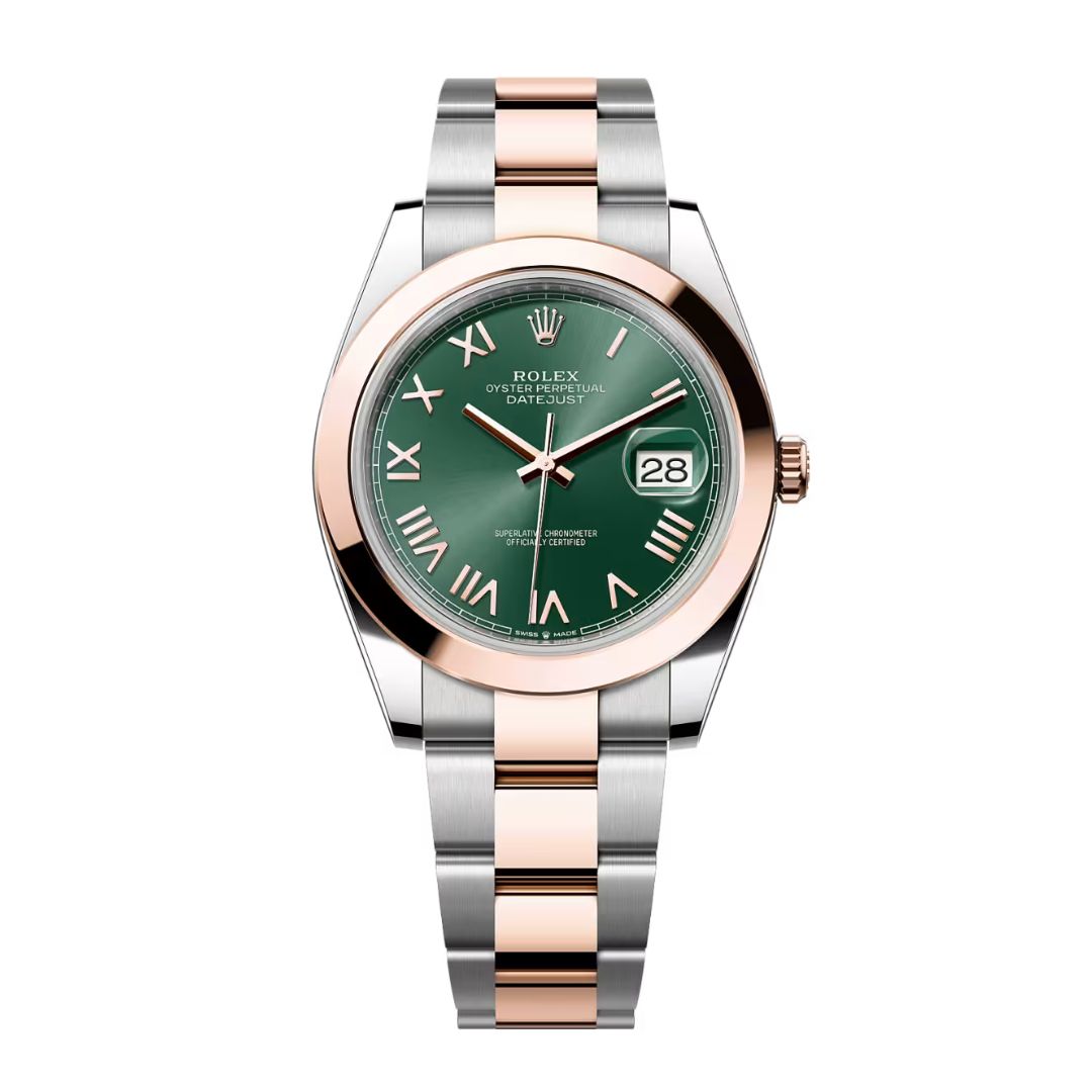 Đồng Hồ Rolex Datejust 41mm 126301-0021 Mặt Số Xanh Bạc Hà Cọc Số La Mã Dây Đeo Oyster Vàng Hồng