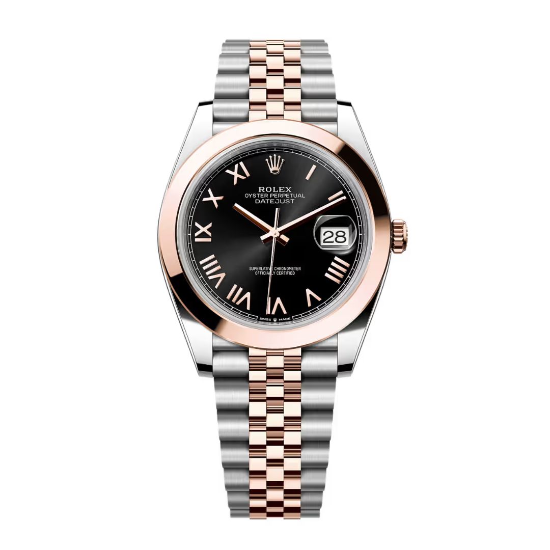 Đồng Hồ Rolex Datejust 41mm 126301-0024 Mặt Số Đen Cọc Số La Mã Dây Đeo Jubilee Vàng Hồng
