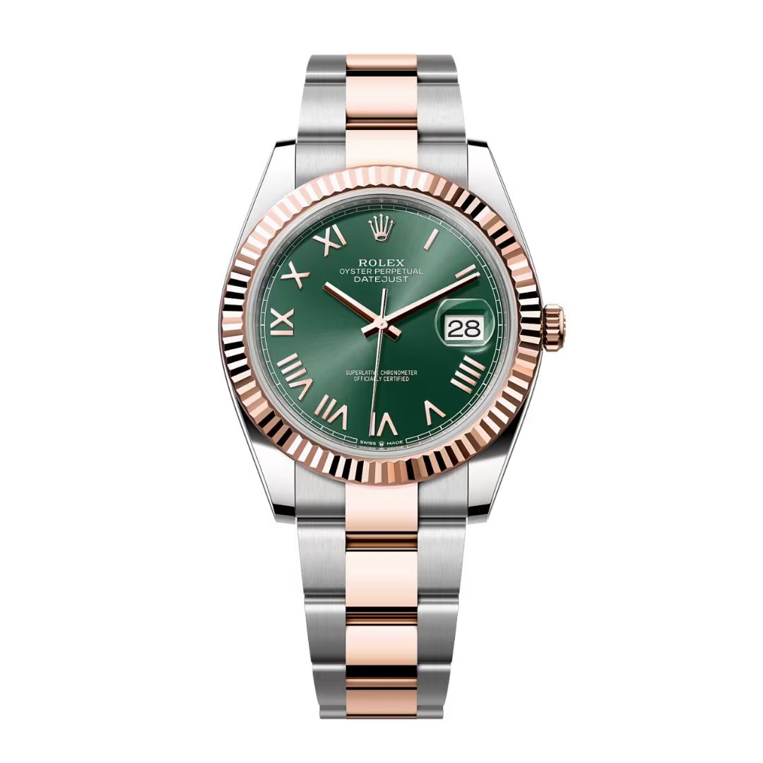 Đồng Hồ Rolex Datejust 41mm M126331-0021 Mặt Số Xanh Bạc Hà Cọc Số La Mã Dây Đeo Oyster Vàng Hồng