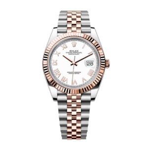Đồng Hồ Rolex Datejust 41mm M126331-0026 Mặt Số Màu Trắng Cọc Số La Mã Dây Đeo Jubilee Vàng Hồng