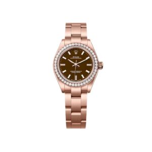 Đồng hồ Rolex Oyster Perpetual 28mm M276245RBR-0002 Mặt Số Ombre Nâu Đá Nạm Kim Cương Dây Đeo Oyster Vàng Hồng