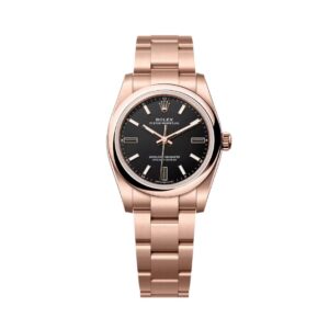 Đồng hồ Rolex Oyster Perpetual 34mm M124205-0001 Mặt Số Đen Cọc Số Đá Tự Nhiên Dây Đeo Oyster Vàng Hồng