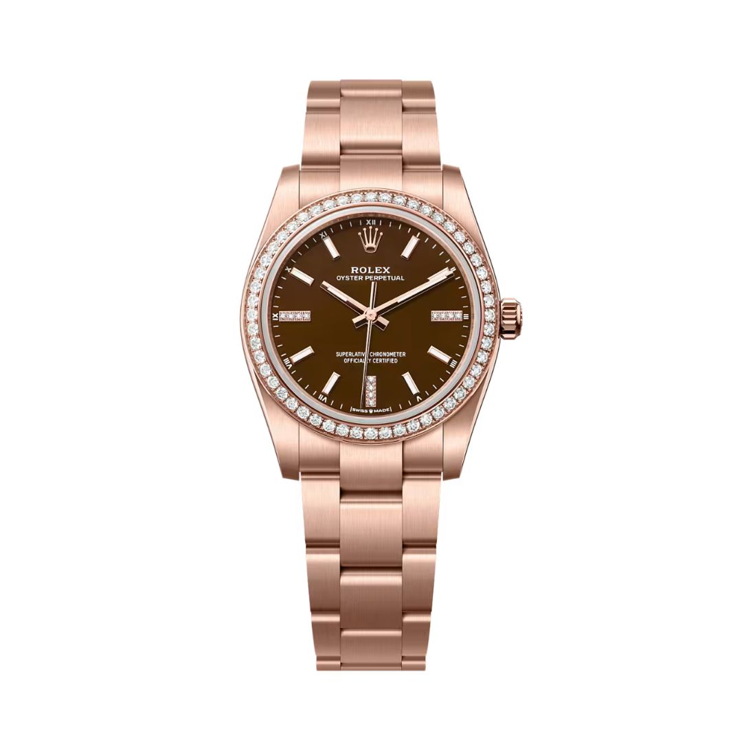 Đồng hồ Rolex Oyster Perpetual 34mm M124245RBR-0001 Mặt Số Nâu Đá Tự Nhiên Dây Đeo Oyster Vàng Hồng