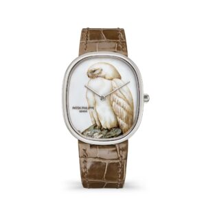 Đồng hồ Patek Philippe Golden Ellipse Wristwatch With Dial In Cloisonné Enamel Enriched With Miniature Painting On Enamel 34.5 x 39.5mm - 5738/50G-048 White Owl