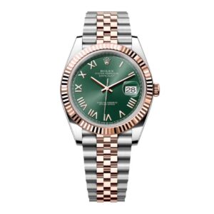 Đồng Hồ Rolex Datejust 41mm M126331-0022 Mặt Số Xanh Bạc Hà Cọc Số La Mã Dây Đeo Jubilee Vàng Hồng