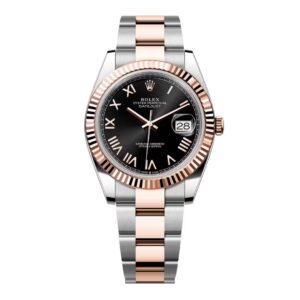 Đồng Hồ Rolex Datejust 41mm M126331-0023 Mặt Số Đen Cọc Số La Mã Dây Đeo Oyster Vàng Hồng