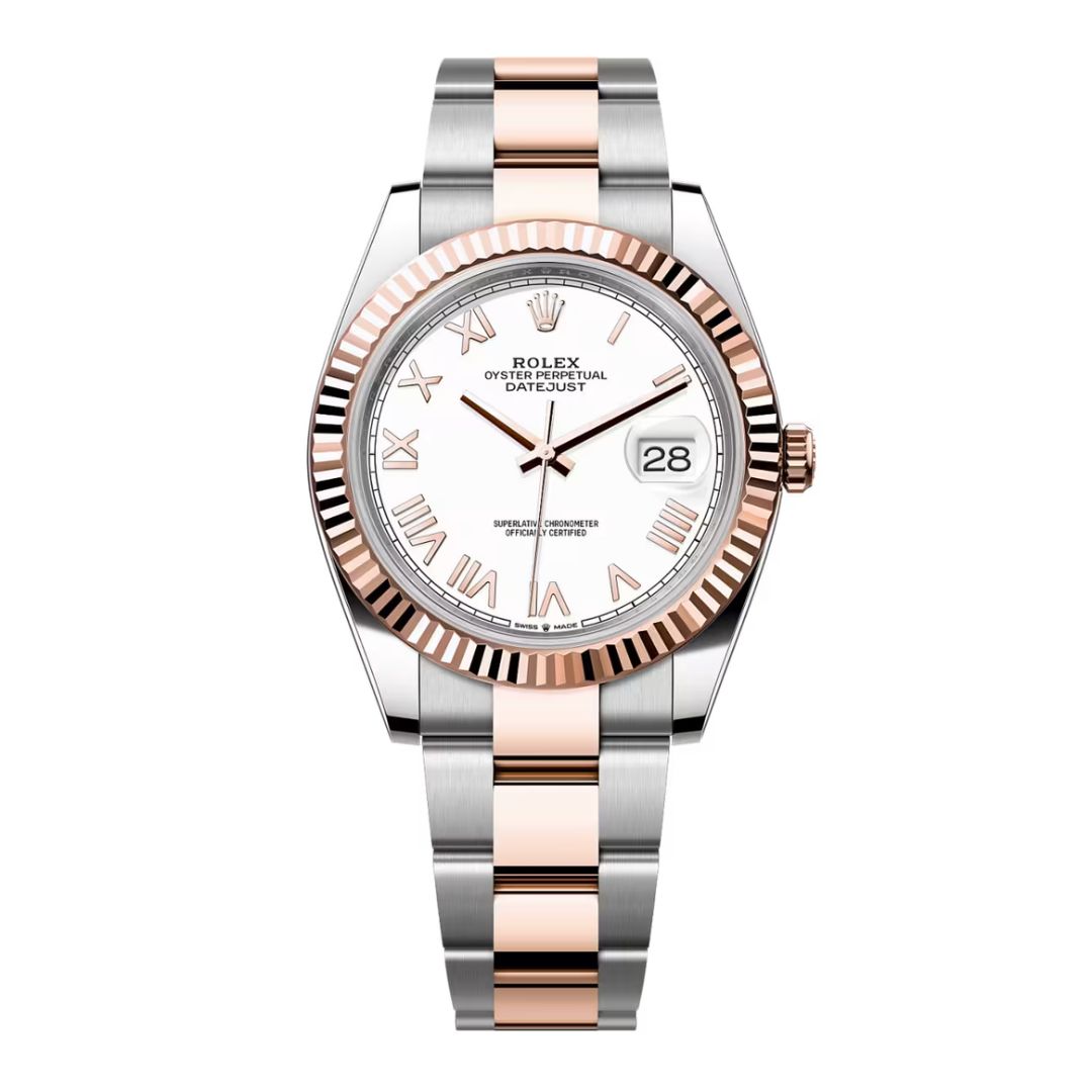 Đồng Hồ Rolex Datejust 41mm M126331-0025 Mặt Số Màu Trắng Cọc Số La Mã Dây Đeo Oyster Vàng Hồng