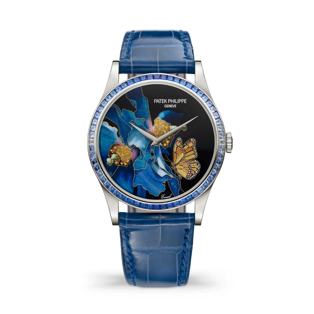 Đồng hồ Patek Philippe Calatrava Wristwatch Set With Precious Gems And Dial In Cloisonné And And Paillonné Enamel 38mm - 5077/357G-001 Blue Butterfly