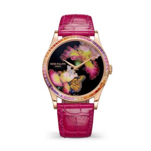 Đồng hồ Patek Philippe Calatrava Wristwatch Set With Precious Gems And Dial In Cloisonné And Paillonné Enamel 38mm - 5077/356R-001 Pink Butterfly