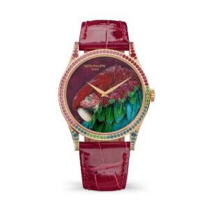 Đồng hồ Patek Philippe Calatrava Wristwatch Set With Precious Gems And Dial In Cloisonné Enamel Enriched With Miniature Painting On Enamel 38mm - 5077/211R-001 Green-Winged Macaw
