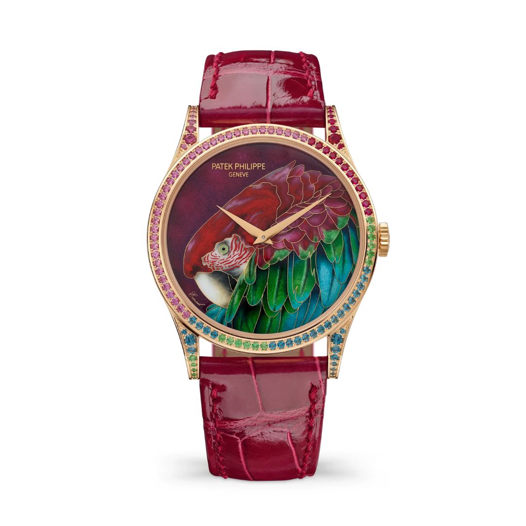 Đồng hồ Patek Philippe Calatrava Wristwatch Set With Precious Gems And Dial In Cloisonné Enamel Enriched With Miniature Painting On Enamel 38mm - 5077/211R-001 Green-Winged Macaw