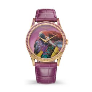 Đồng hồ Patek Philippe Calatrava Wristwatch Set With Precious Gems And Dial In Cloisonné Enamel Enriched With Miniature Painting On Enamel 38mm - 5077/213R-001 White-Faced Ibis