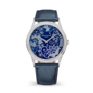 Đồng hồ Patek Philippe Calatrava Wristwatch With Dial In Champlevé, Paillonné Enamel And Hand-Engraved Sapphire Crystal 38mm - 5077/100G-080 Lacework in Blue