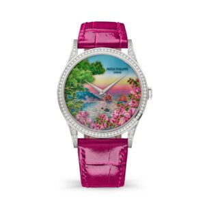 Đồng hồ Patek Philippe Calatrava Wristwatch With Dial In Cloisonné And Flinqué Enamel Enriched With Miniature Painting On Enamel 38mm - 5077/100G-082 The Pink Bay