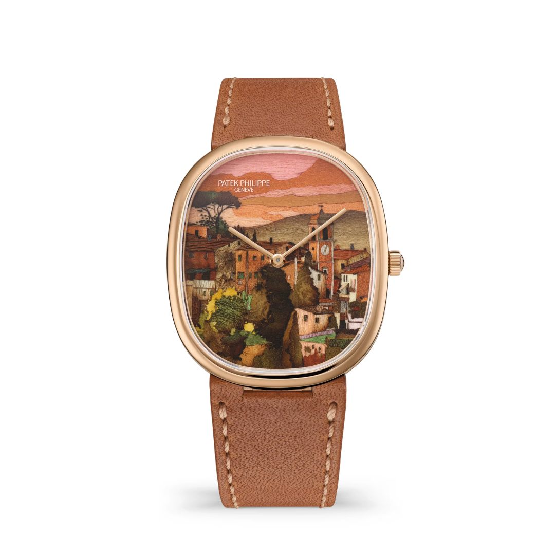 Đồng hồ Patek Philippe Golden Ellipse Wristwatch With Dial In Wood Marquetry 34.5 x 39.5mm - 5738/50R-017 Sunset in Tuscany