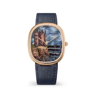 Đồng hồ Patek Philippe Golden Ellipse wristwatch With Dial In Cloisonné Enamel Enriched With Miniature Painting On Enamel 34.5 x 39.5mm - 5738/50R-021 Donjons on the Cliff